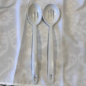 White Melamine Slotted Serving Spoon Set